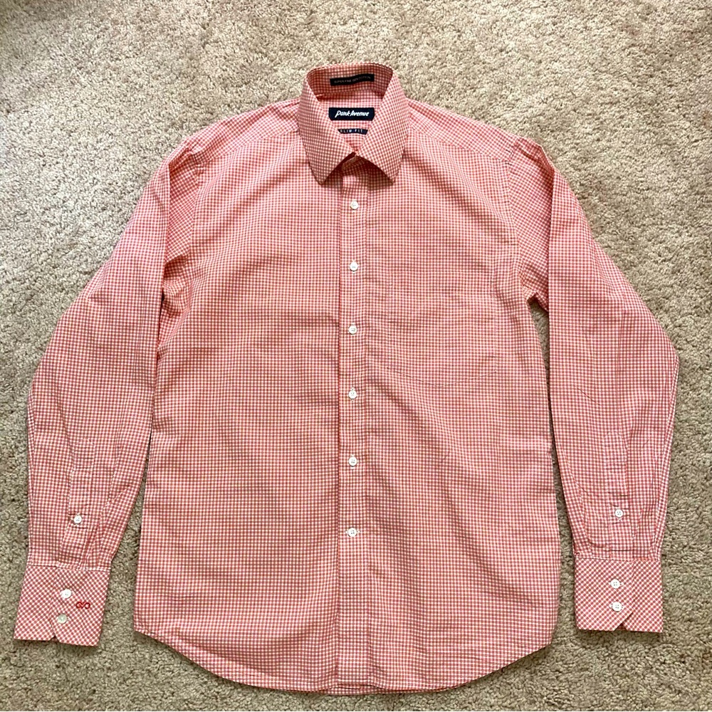 PARK AVENUE MEN’S FORMAL SHIRT Size 38 Cm/Medium Color Red Checks Front Pocket